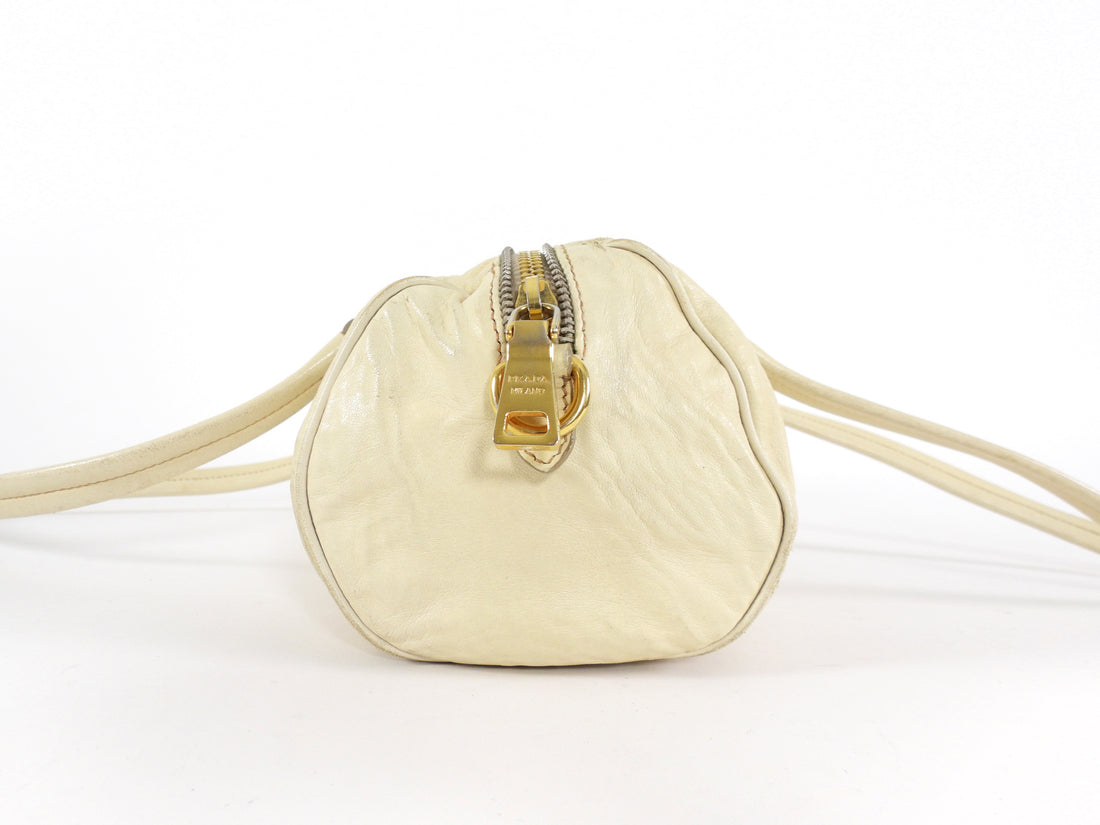 Prada Vintage Beige East West Aged Leather Barrel Bag