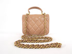 Chanel 21K Beige Quilted Lambskin Mini Top Handle Card Holder on Chain