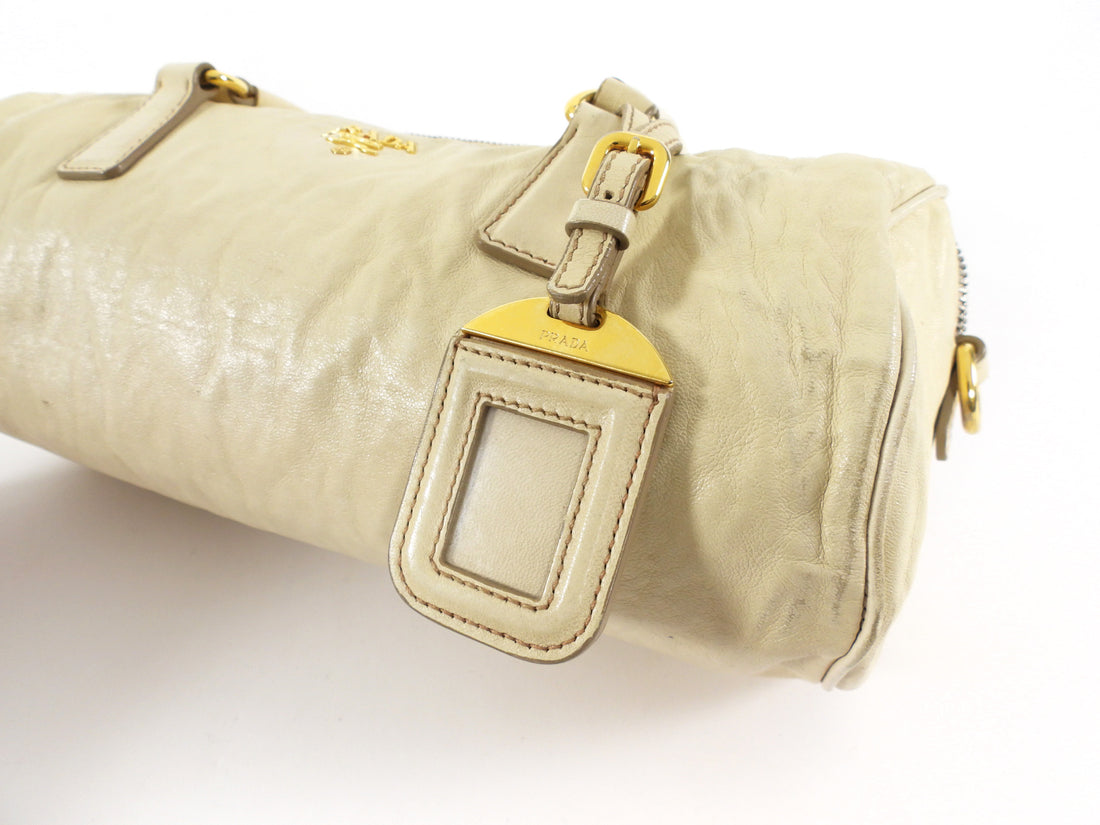 Prada Vintage Beige East West Aged Leather Barrel Bag