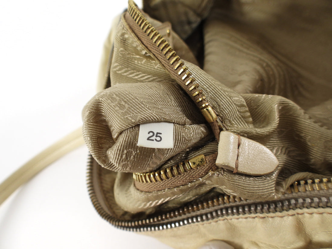 Prada Vintage Beige East West Aged Leather Barrel Bag