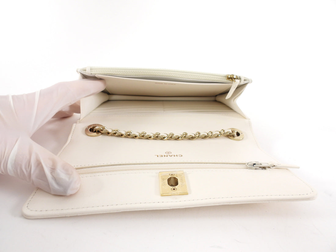 Chanel 23C White Quilted Leather Trendy Wallet on Chain Crossbody Bag