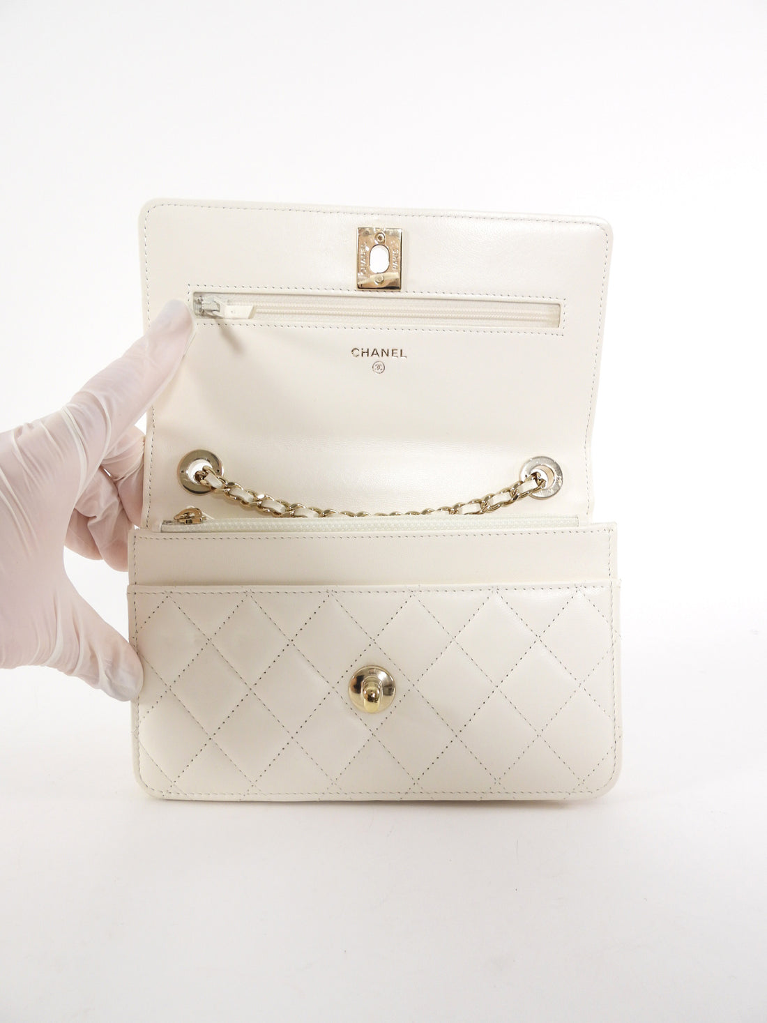 Chanel 23C White Quilted Leather Trendy Wallet on Chain Crossbody Bag