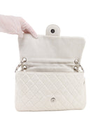 Chanel Quilted White and Gold Metallic Jersey CC Flap Bag SHW