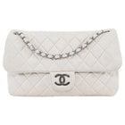 Chanel Quilted White and Gold Metallic Jersey CC Flap Bag SHW