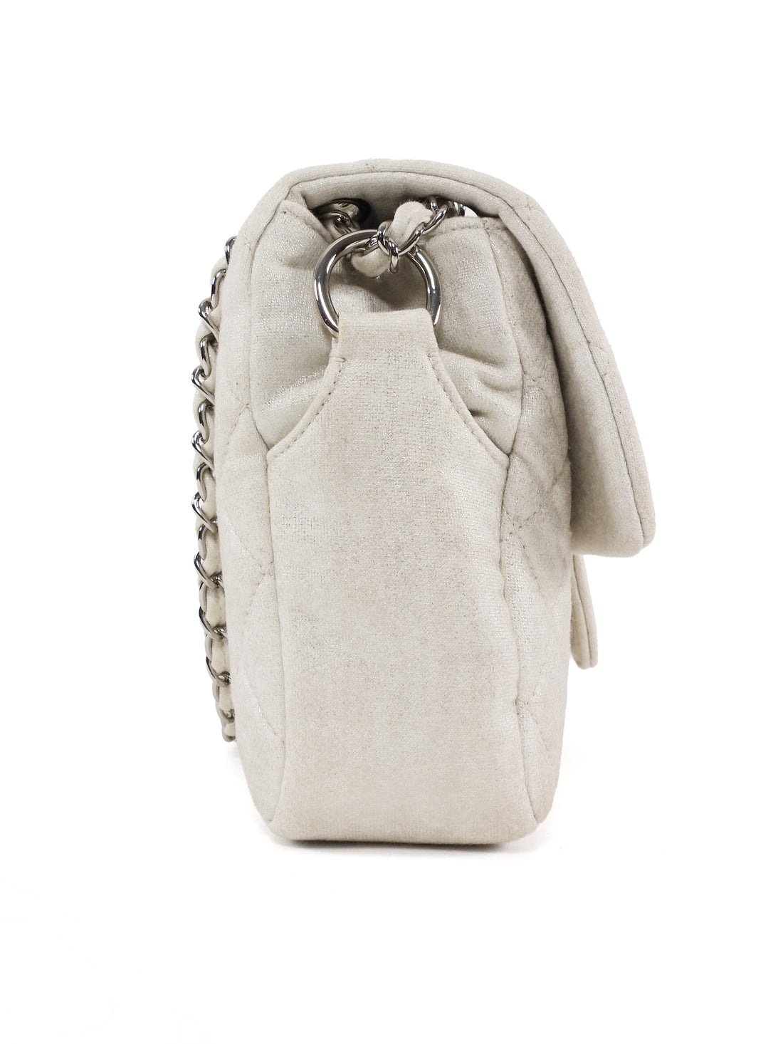 Chanel Quilted White and Gold Metallic Jersey CC Flap Bag SHW