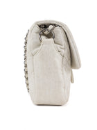 Chanel Quilted White and Gold Metallic Jersey CC Flap Bag SHW