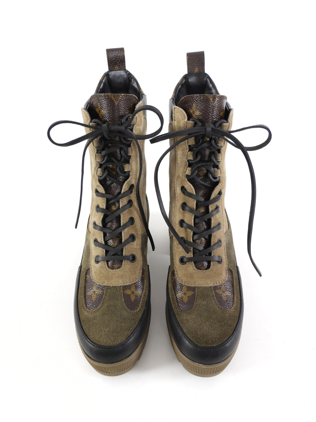 Louis Vuitton Taupe Monogram Laureate Desert Platform Ankle Boots - 7