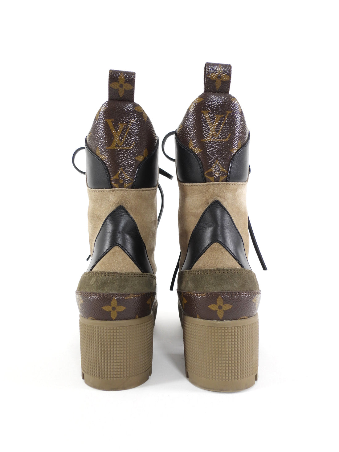 Louis Vuitton Taupe Monogram Laureate Desert Platform Ankle Boots - 7