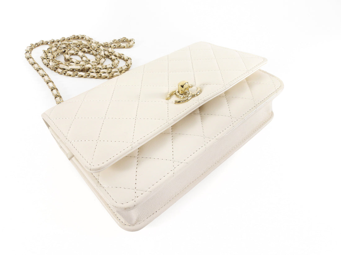 Chanel 23C White Quilted Leather Trendy Wallet on Chain Crossbody Bag