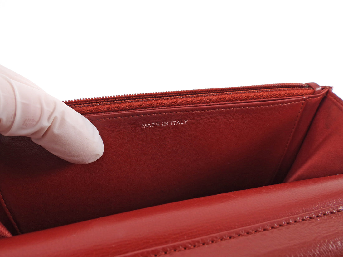 Chanel Red Embossed Leather Camelia Wallet on Chain WOC SHW