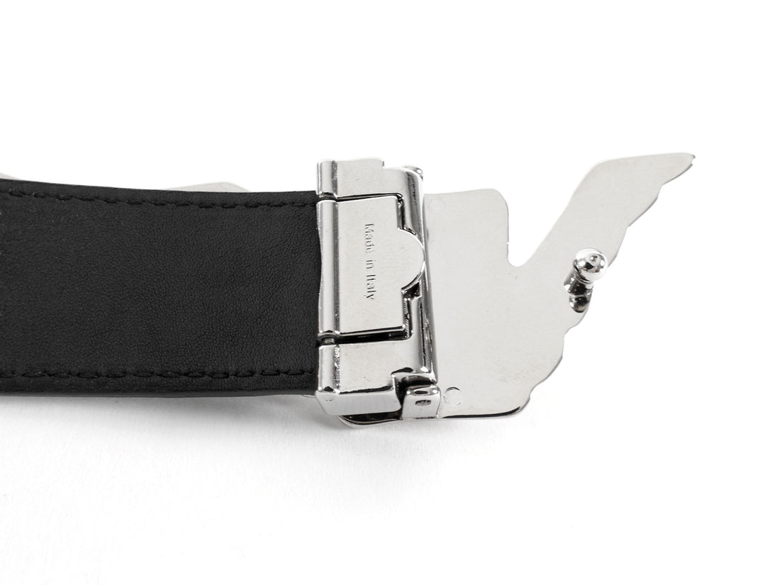 Emporio Armani Silver Eagle Buckle Black Leather Belt