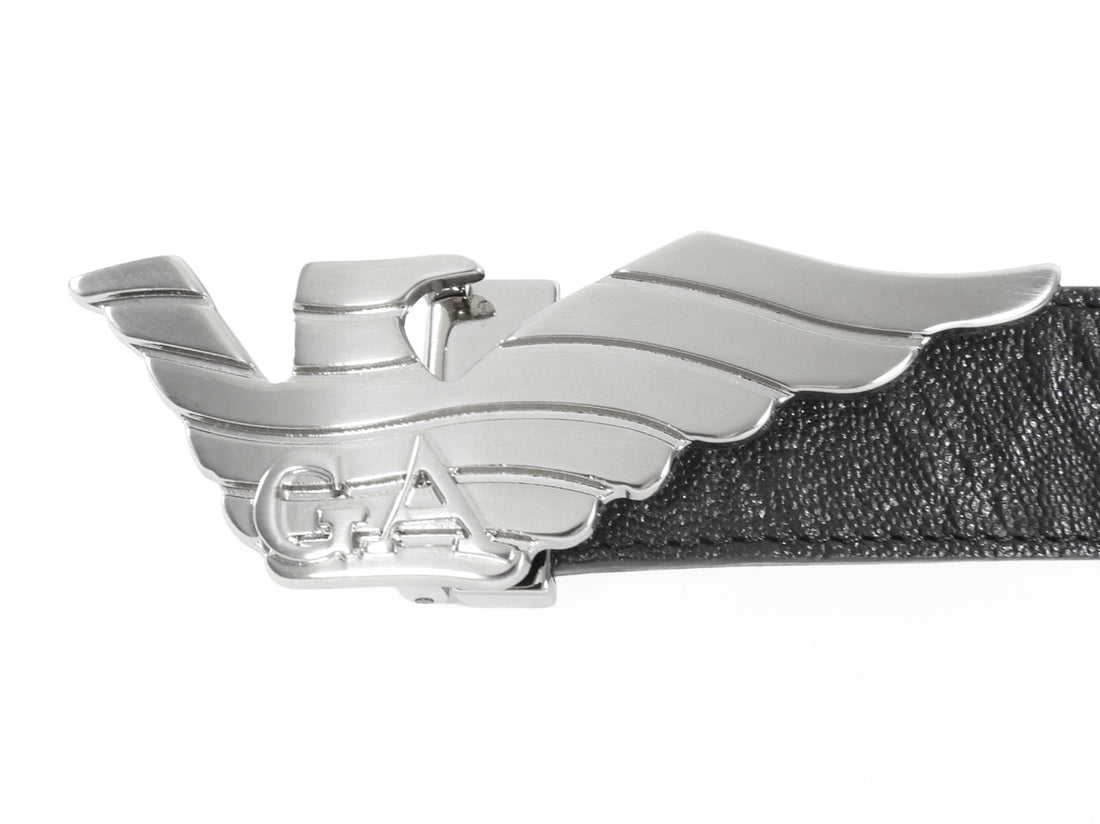 Emporio Armani Silver Eagle Buckle Black Leather Belt