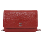 Chanel Red Embossed Leather Camelia Wallet on Chain WOC SHW