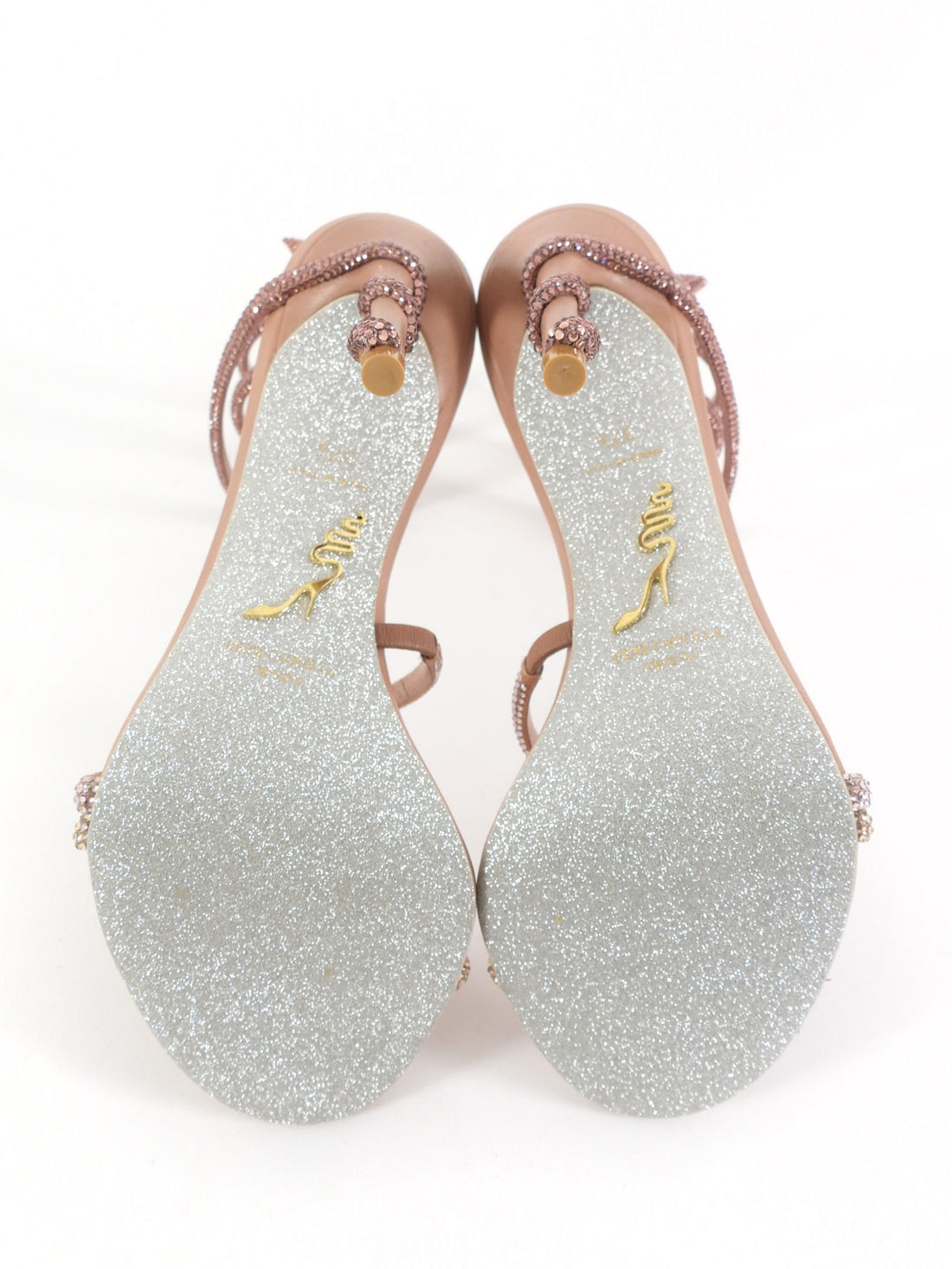 René Caovilla Nude Cleo Strass Crystal Wrap Around Sandals - 37 / 37.5