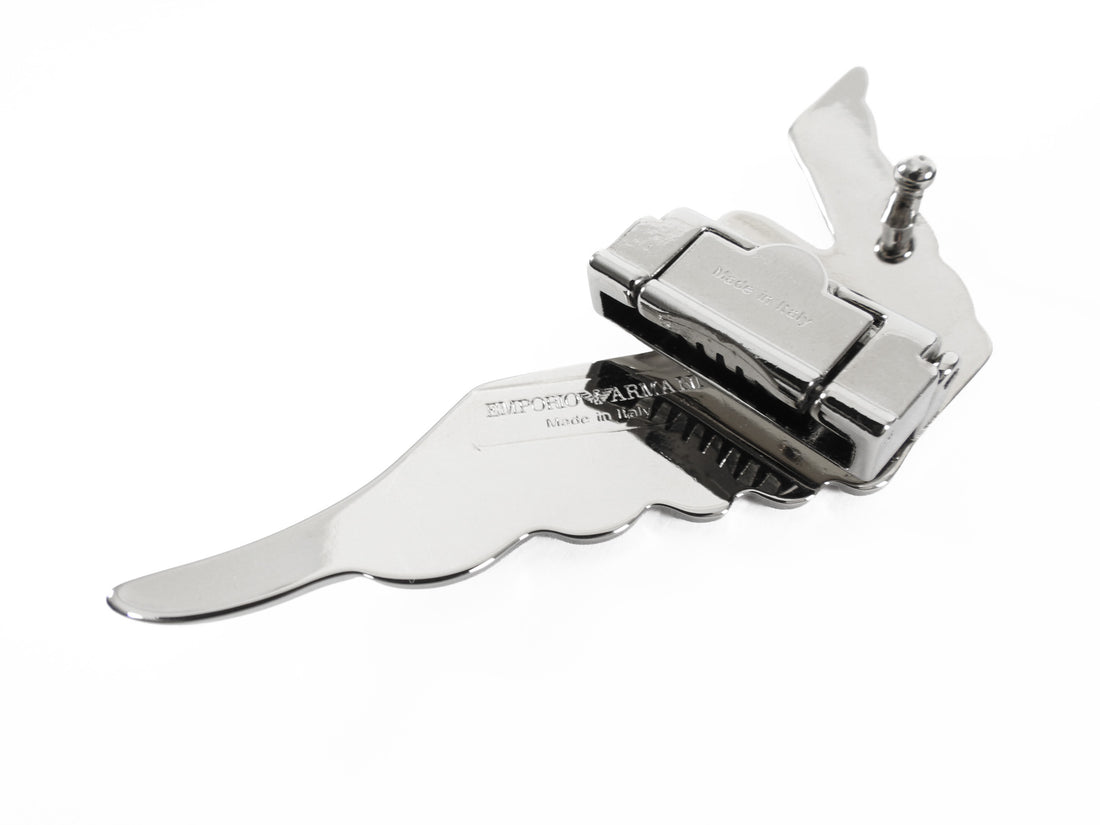 Emporio Armani Silver Eagle Buckle Black Leather Belt