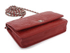 Chanel Red Embossed Leather Camelia Wallet on Chain WOC SHW