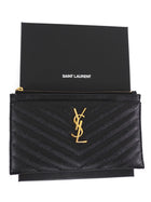 Saint Laurent Black Grain de Poudre Chevron Zip Bill Pouch