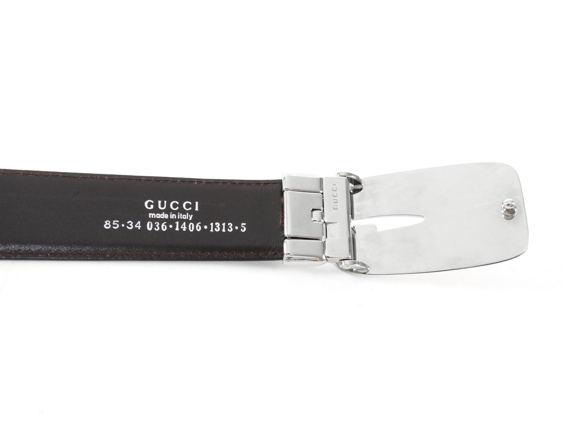 Gucci By Tom Ford Vintage 1998 Silver G Buckle Black Leather Belt  - 85/34
