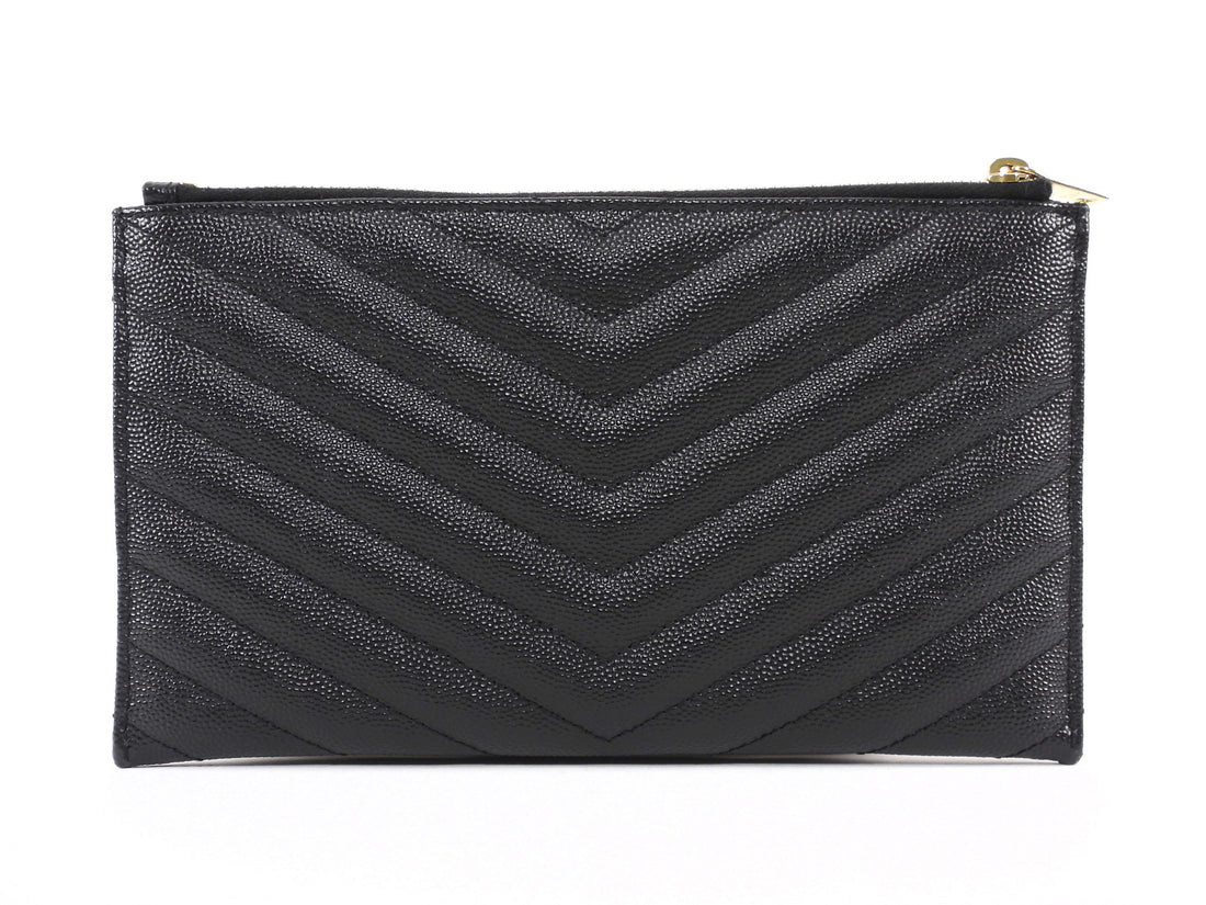 Saint Laurent Black Grain de Poudre Chevron Zip Bill Pouch