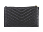 Saint Laurent Black Grain de Poudre Chevron Zip Bill Pouch