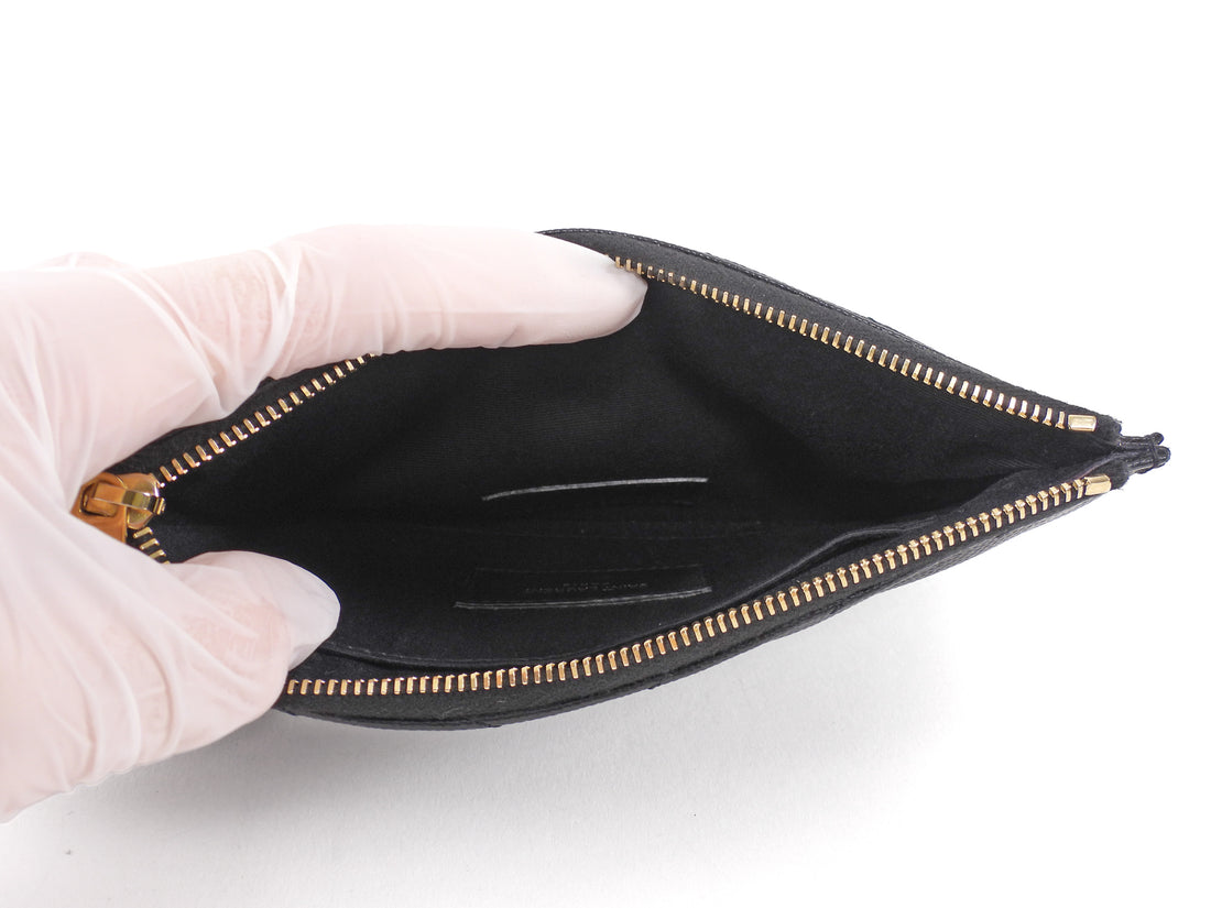 Saint Laurent Black Grain de Poudre Chevron Zip Bill Pouch