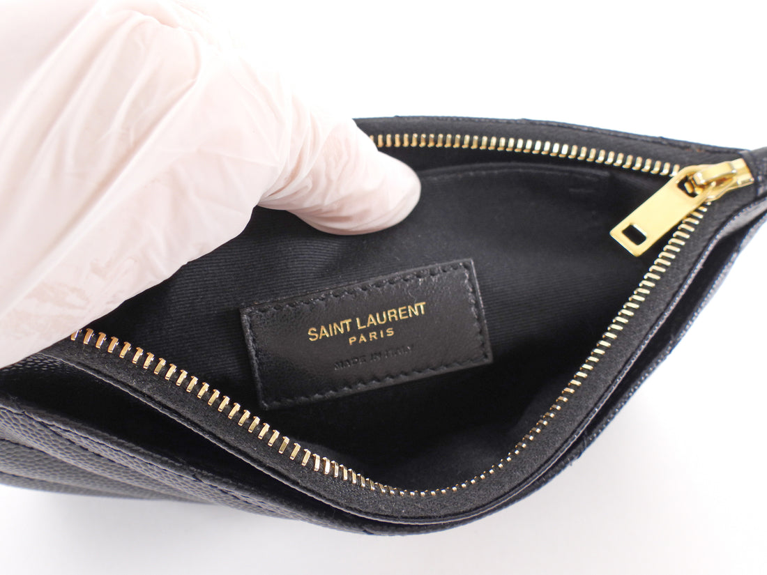 Saint Laurent Black Grain de Poudre Chevron Zip Bill Pouch