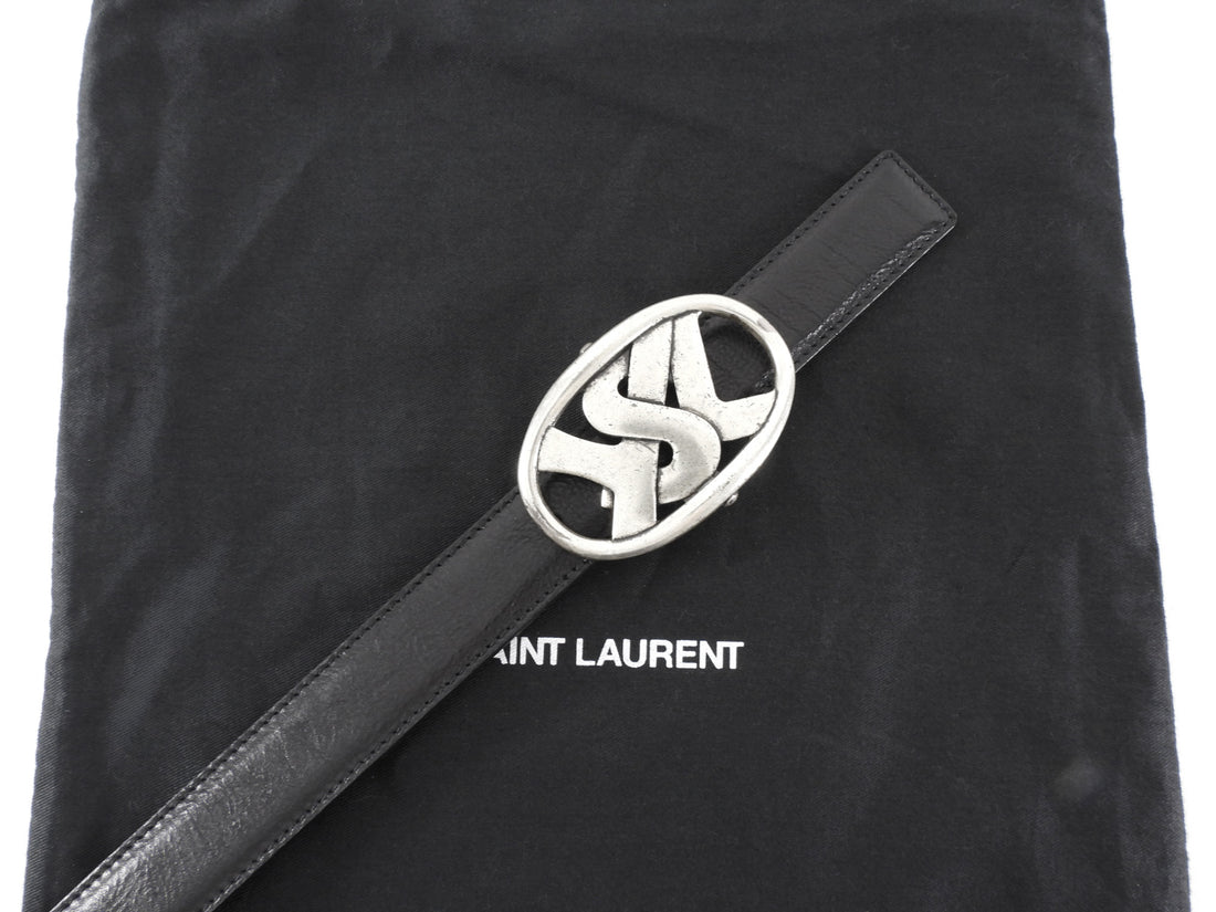 YSL Rive Gauche Tom Ford Logo Buckle Black Leather Belt - 34