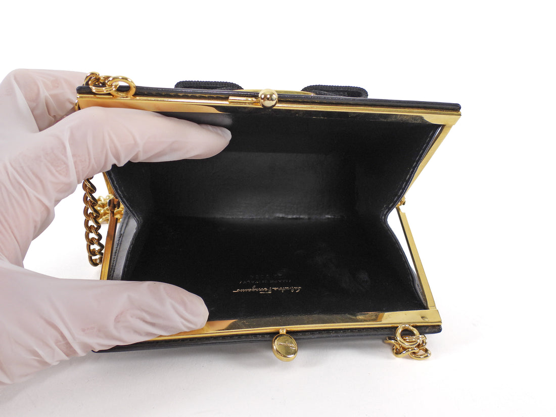 Ferragamo Black Vintage Vera Bow Mini Chain Bag