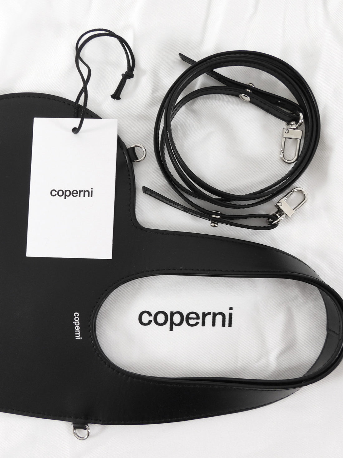 Coperni Black Leather Mini Heart Tote Bag with Strap