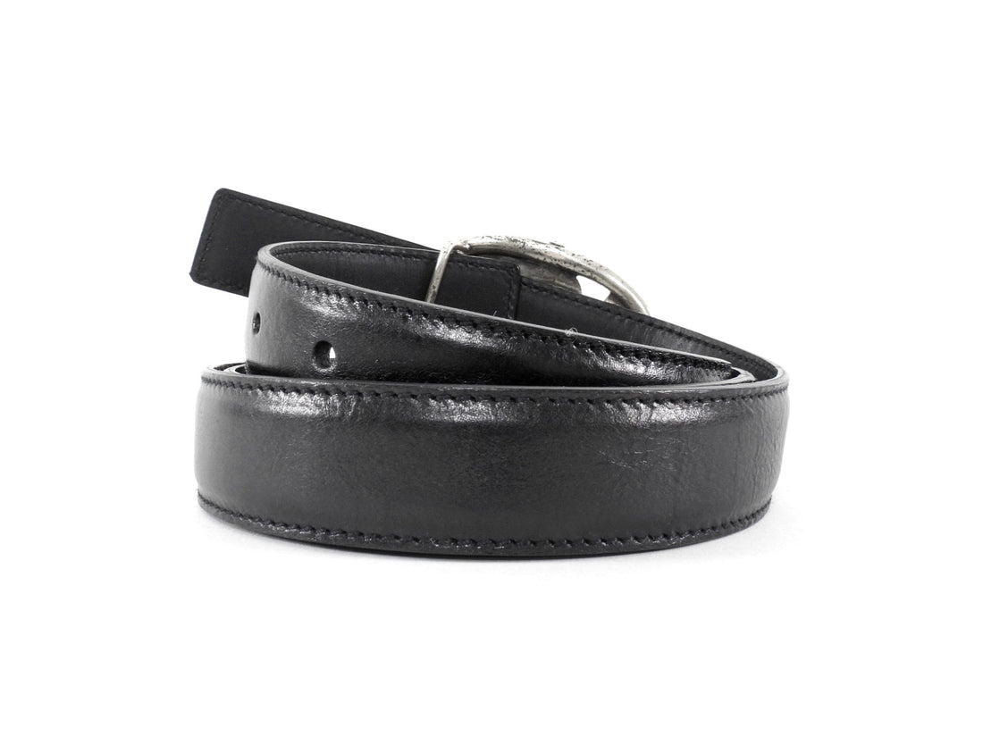 YSL Rive Gauche Tom Ford Logo Buckle Black Leather Belt - 34