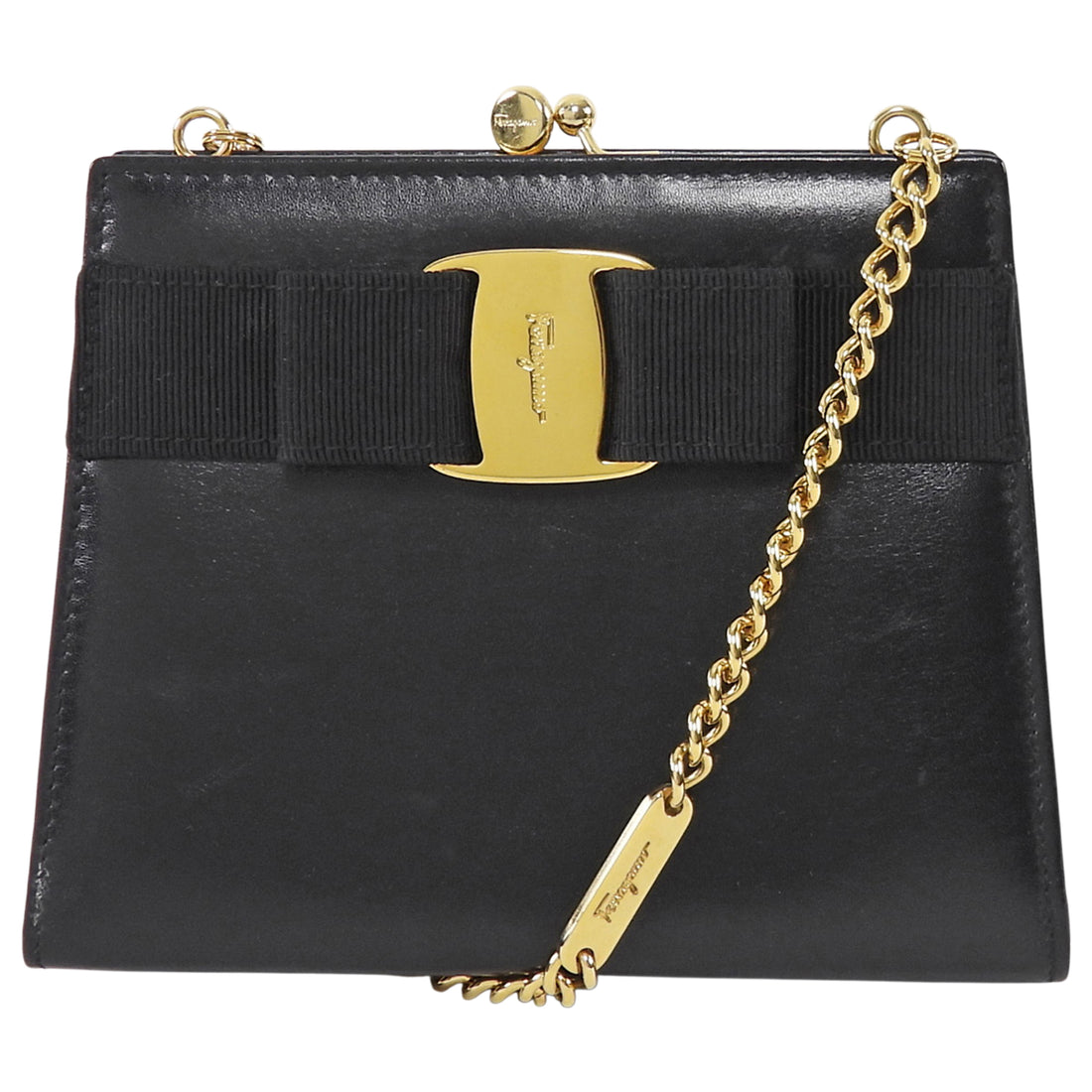 Ferragamo Black Vintage Vera Bow Mini Chain Bag
