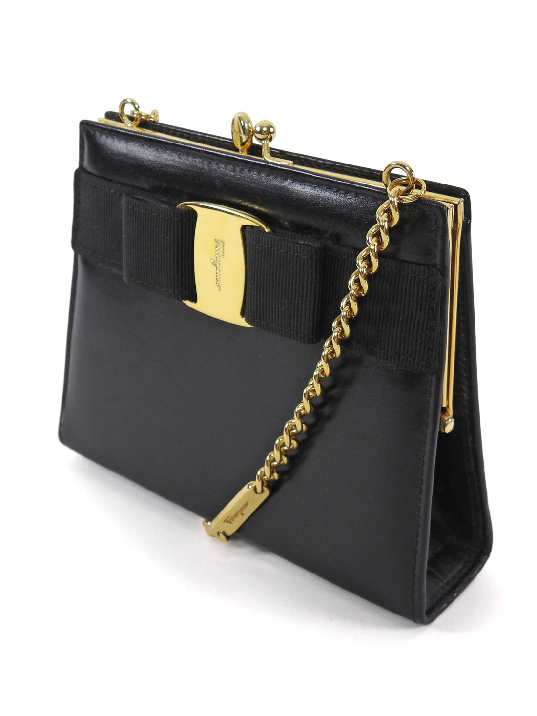 Ferragamo Black Vintage Vera Bow Mini Chain Bag