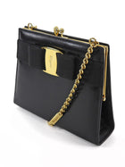 Ferragamo Black Vintage Vera Bow Mini Chain Bag
