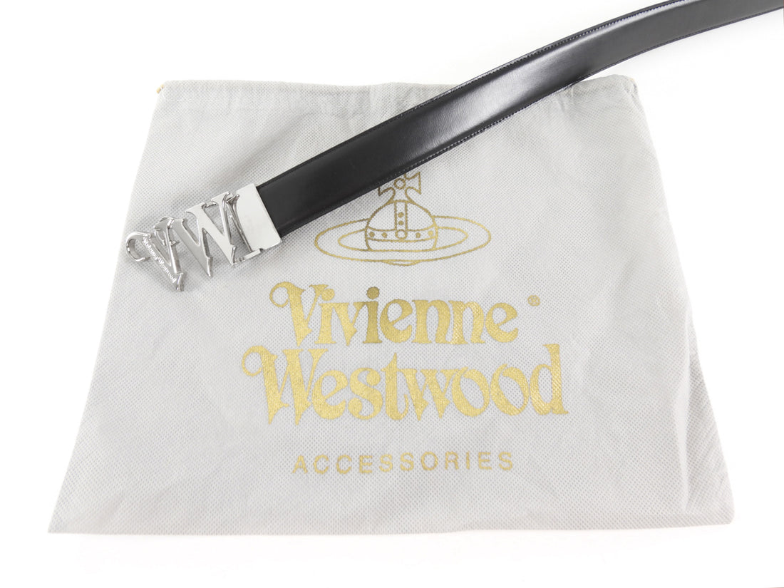 Vivienne Westwood Silver VW Buckle Leather Belt Black