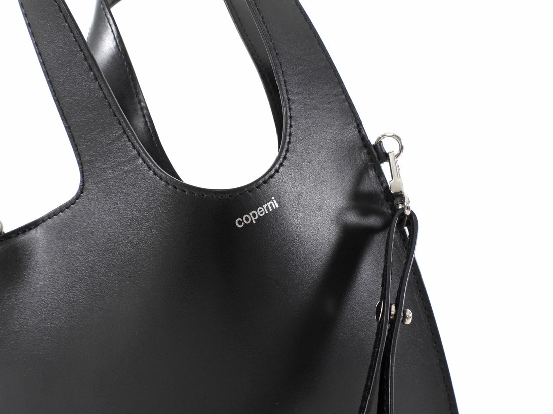 Coperni Black Leather Mini Heart Tote Bag with Strap