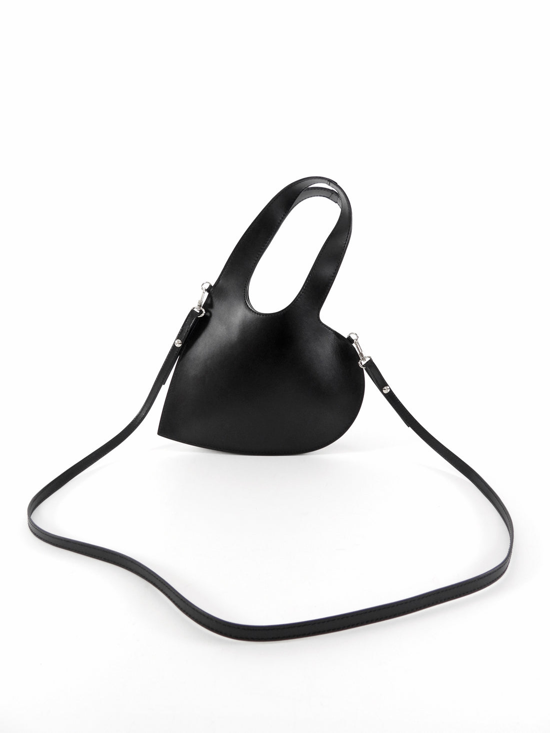 Coperni Black Leather Mini Heart Tote Bag with Strap