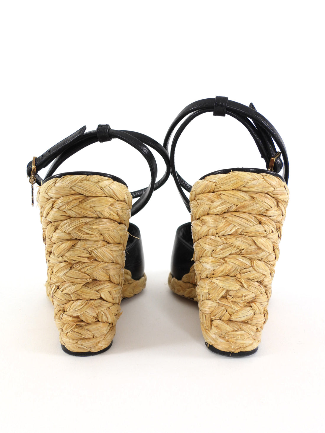 Saint Laurent Black Leather Paloma 95 Espadrille Wedge Sandals - 37