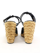 Saint Laurent Black Leather Paloma 95 Espadrille Wedge Sandals - 37