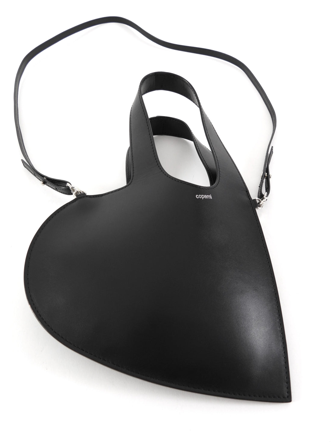 Coperni Black Leather Mini Heart Tote Bag with Strap