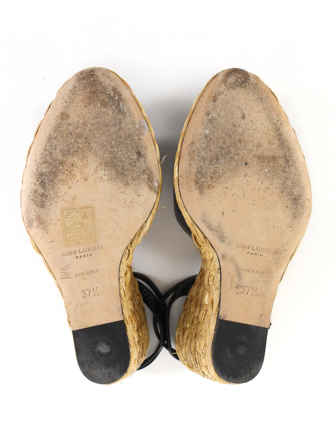Saint Laurent Black Leather Paloma 95 Espadrille Wedge Sandals - 37