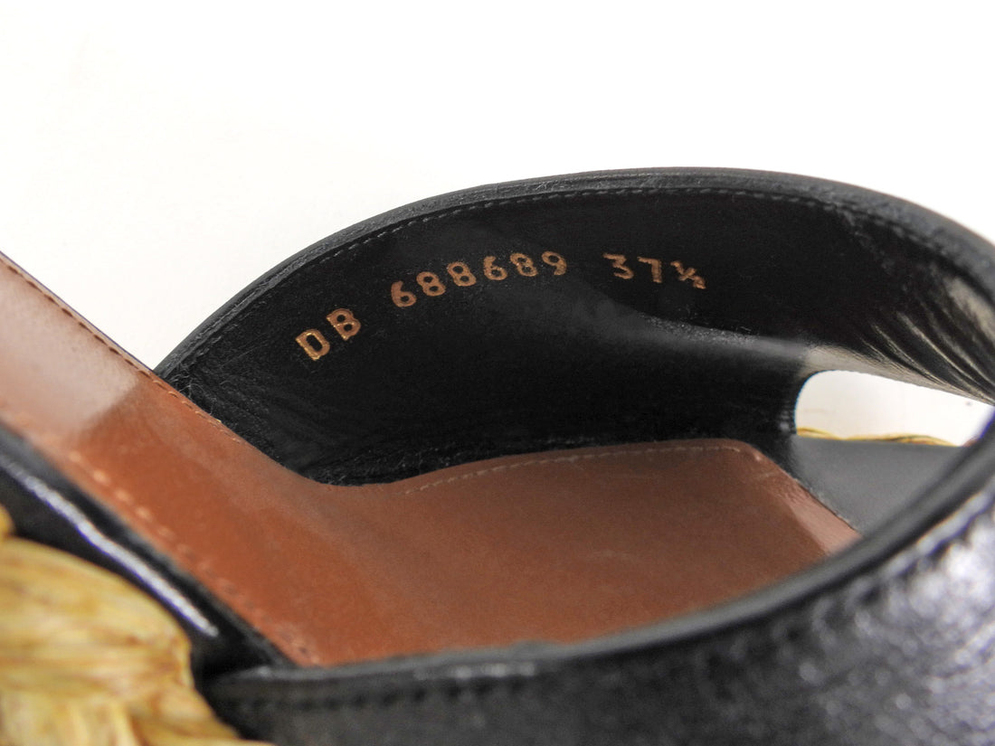 Saint Laurent Black Leather Paloma 95 Espadrille Wedge Sandals - 37