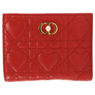 Christian Dior Monsignore Red Cannage Heart Quilted Lambskin Caro Dahlia Compact Wallet