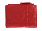 Christian Dior Monsignore Red Cannage Heart Quilted Lambskin Caro Dahlia Compact Wallet