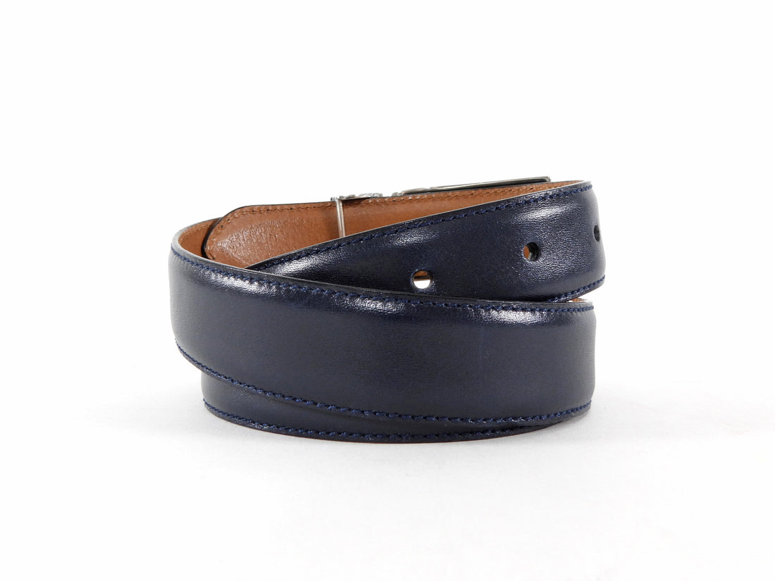 Ralph Lauren Sterling Silver RL Initial Navy Leather Belt - 85 / 34