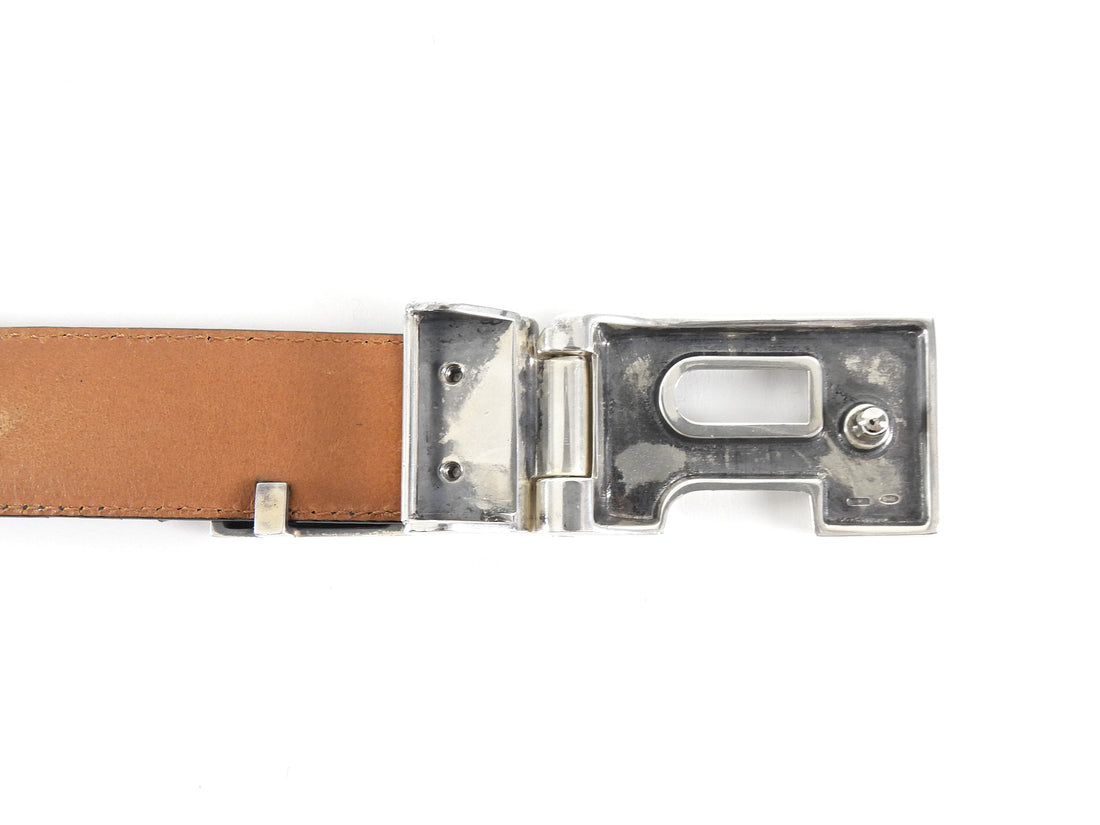 Ralph Lauren Sterling Silver RL Initial Navy Leather Belt - 85 / 34