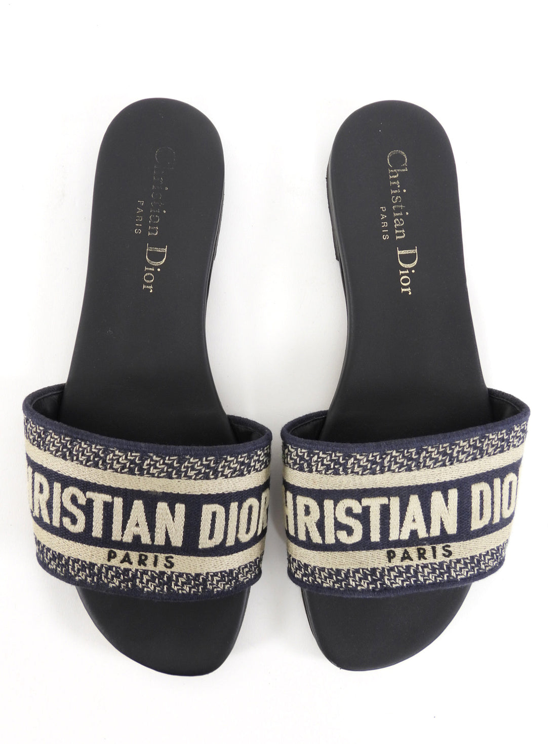 Christian Dior Navy Logo D-Way Flat Sandals - 37