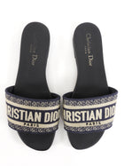 Christian Dior Navy Logo D-Way Flat Sandals - 37
