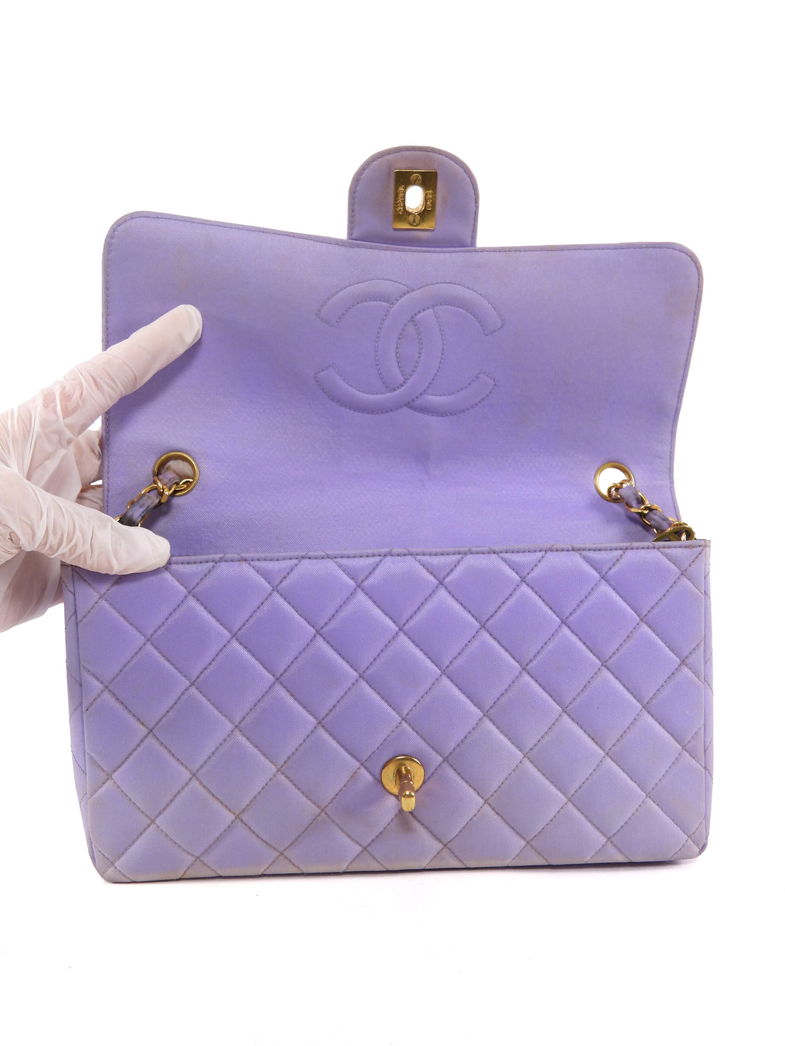 Chanel Lavender Purple Vintage 1994-96 Quilted Nylon CC Classic Single Flap Chain Bag