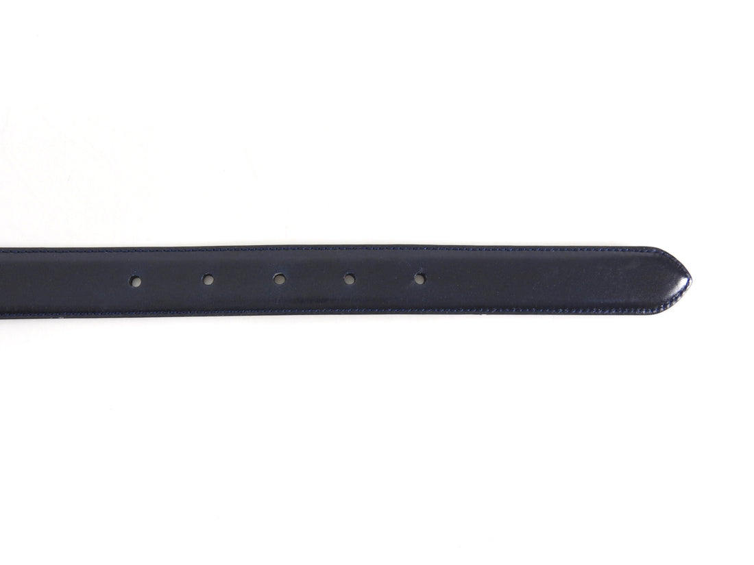 Ralph Lauren Sterling Silver RL Initial Navy Leather Belt - 85 / 34