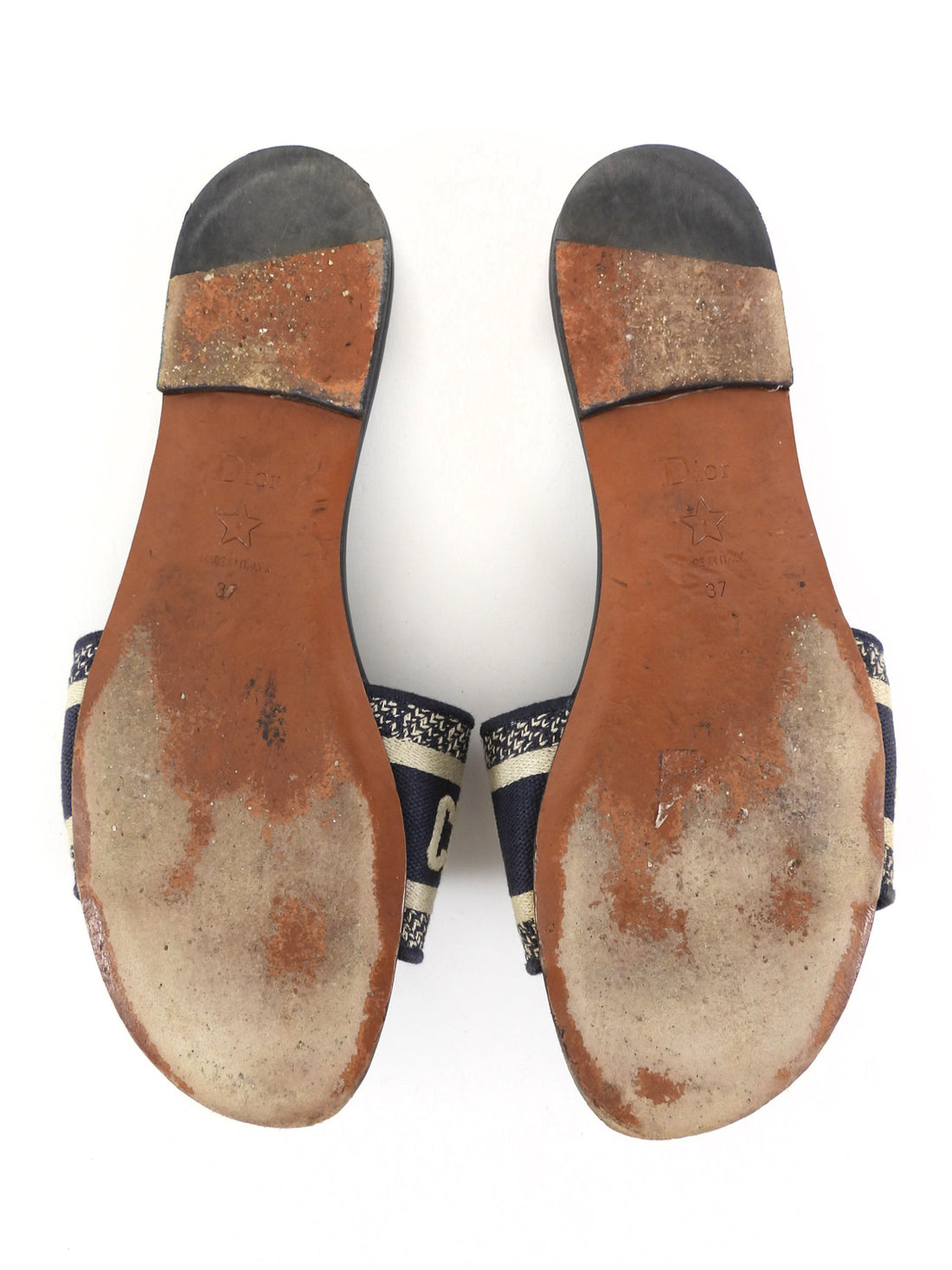 Christian Dior Navy Logo D-Way Flat Sandals - 37